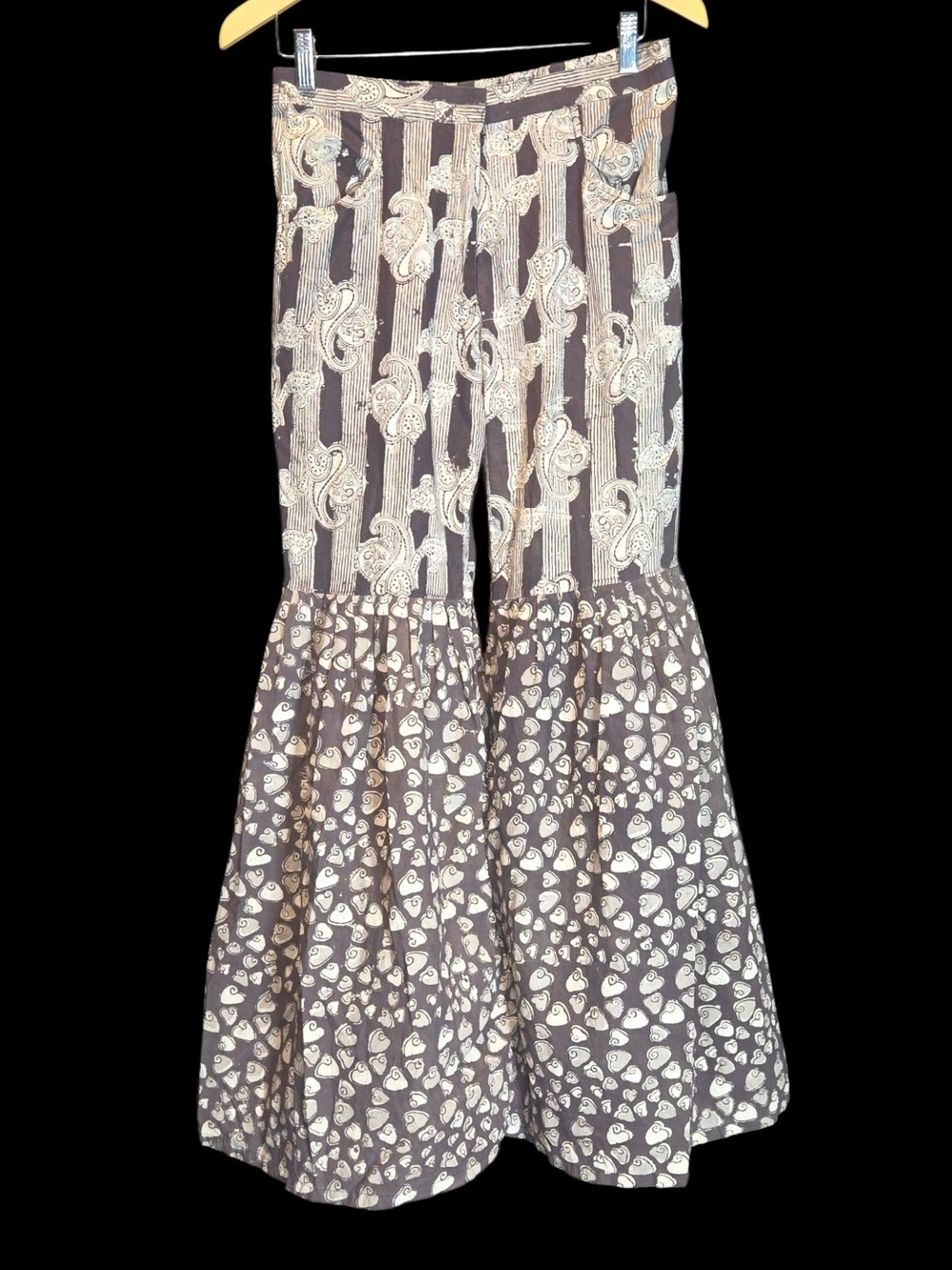 Sevya Handmade Brown and Cream Wide-Leg Ruffle Hem Pants